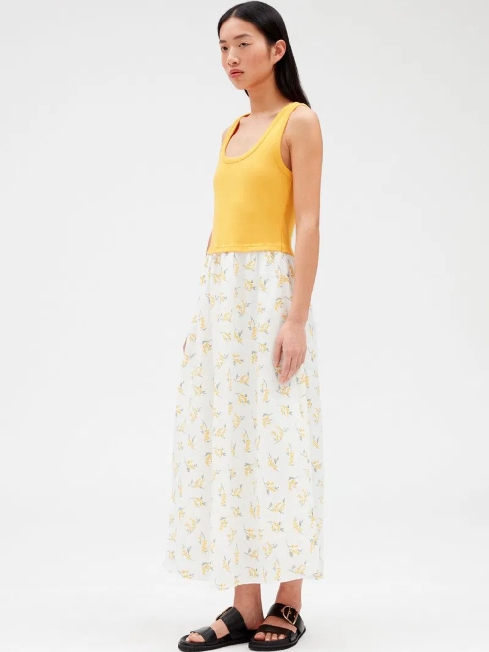 Claudie Pierlot White Floral Maxi Skirt with Yellow Top NWT SZ 1